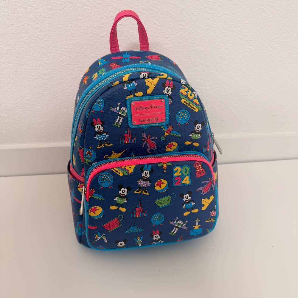 Disney Parks Loungefly 2024 Mickey Minnie Attractions Mini Backpack Blue Pink